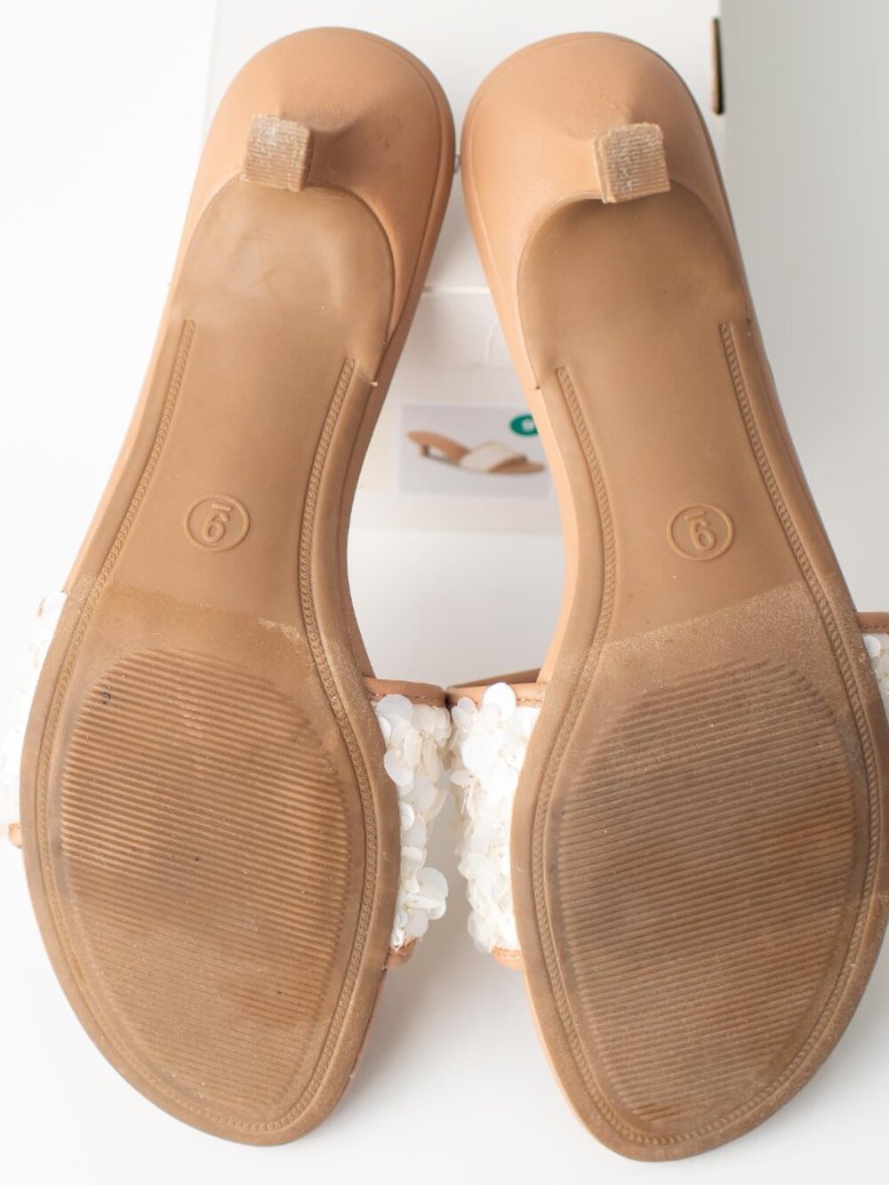 A New Day Kaia Heeled Sandals Size 9 Tan Sequin Strap Memory Foam Slip On Mules - Picture 7 of 8
